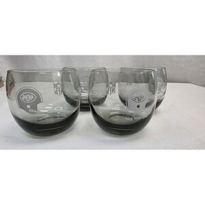 New York Jets NFL Smoked Grey Stemless Wine Glasses Set of 4 Etched Logo 4in